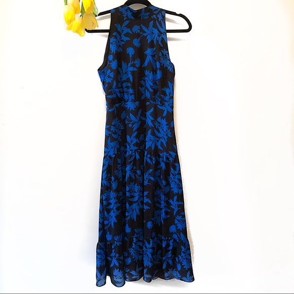 Sam Edelman Graphic Botanic Halter Blue Midi Dress - Picture 3 of 13